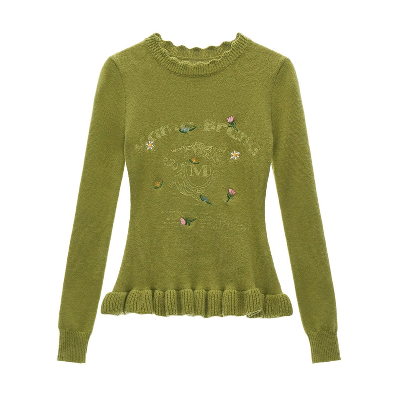 Flower Embroidered Knit Sweater