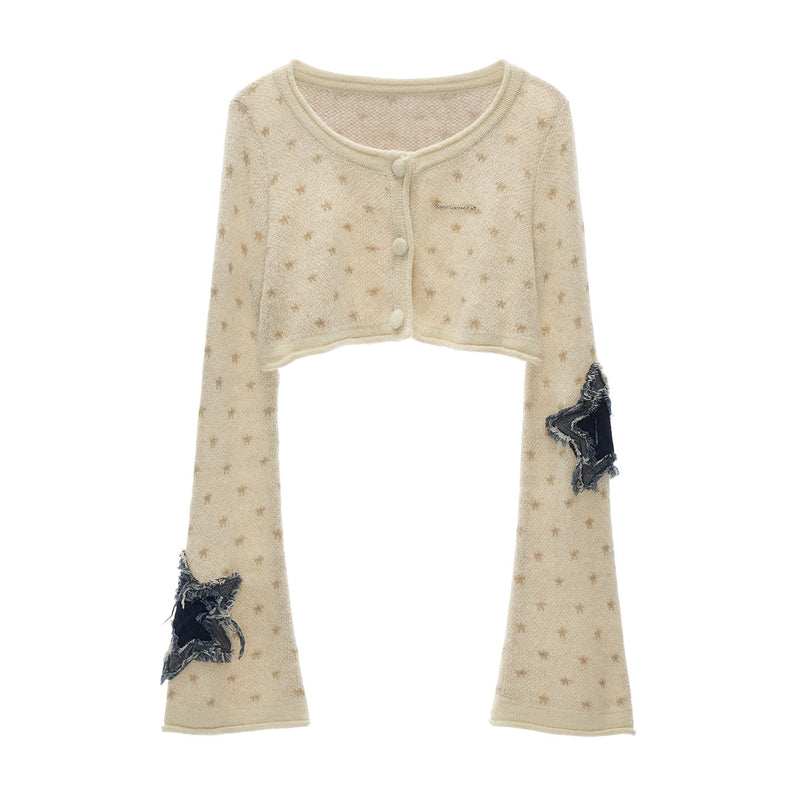 Star Appliqué Short Knit Cardigan