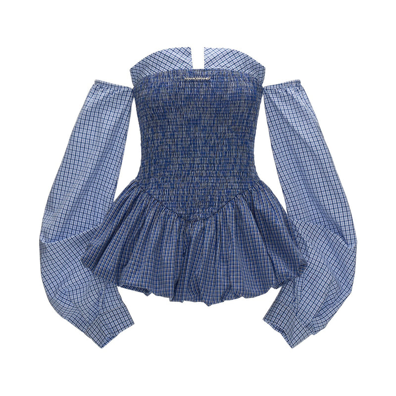 Blue Checkered Shirred Docking Top