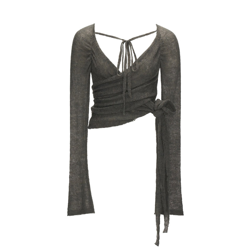 Cross Lace-up Slim Knit Top