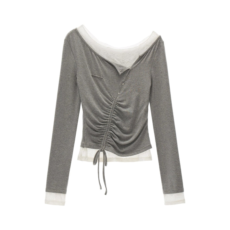 One-shoulder Layered Lace Top