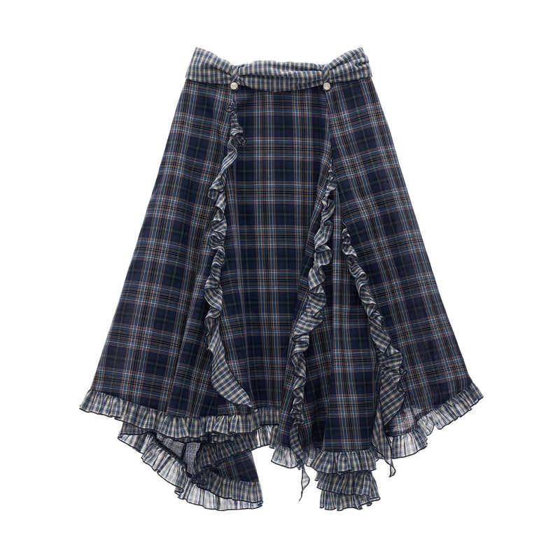 Asymmetrical Ruffled Checkered Skirt