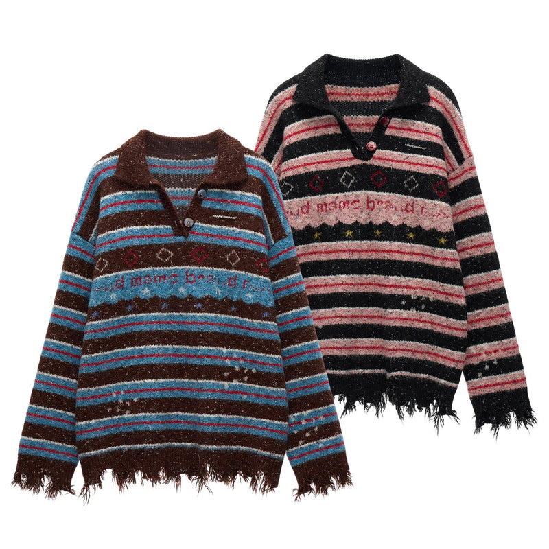 Starry Stripe Polo Knit Top