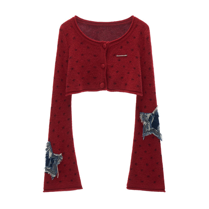 Star Appliqué Short Knit Cardigan
