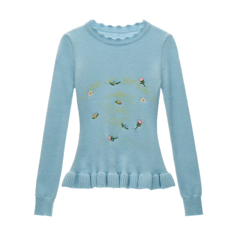 Flower Embroidered Knit Sweater