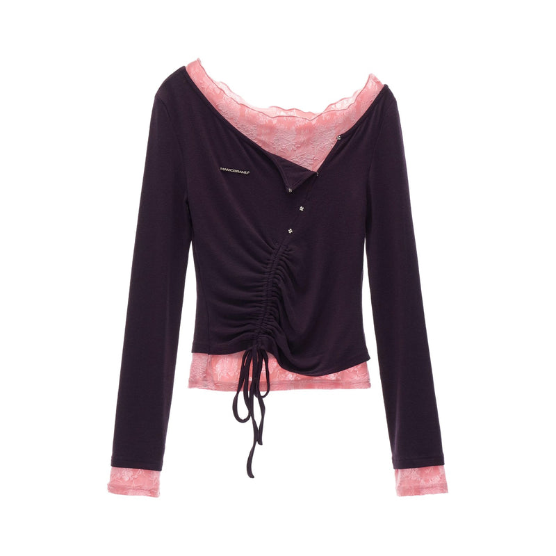 One-shoulder Layered Lace Top