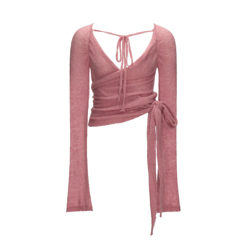 Cross Lace-up Slim Knit Top