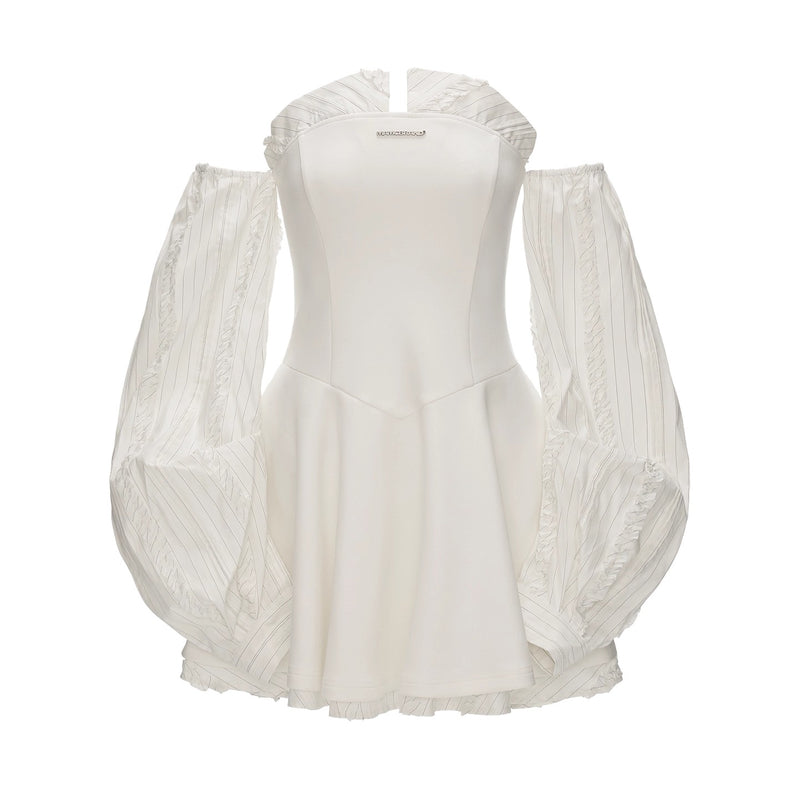 Pure White Striped Strapless Dress