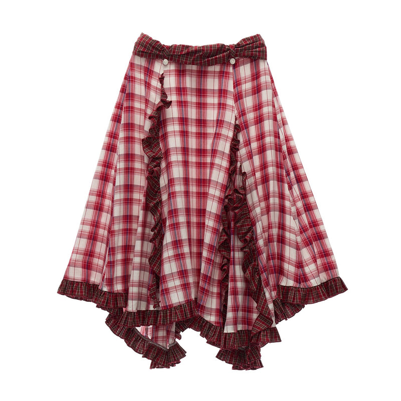 Asymmetrical Ruffled Checkered Skirt