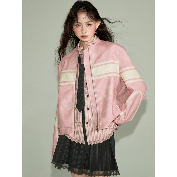Pink Retro Leather Jacket