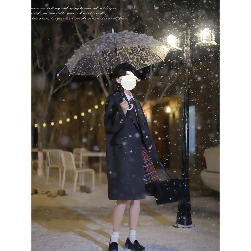 黒墨のお嬢様の文学ダブルブレストウールコート