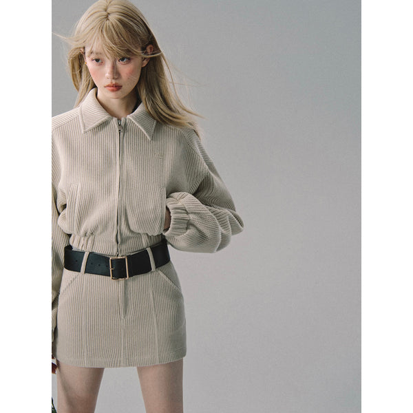 Ivory Zip up Jacket and Short Skirt
