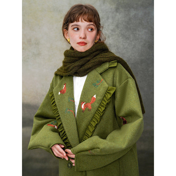 赤狐と松の梢の刺繍ウールジャケット