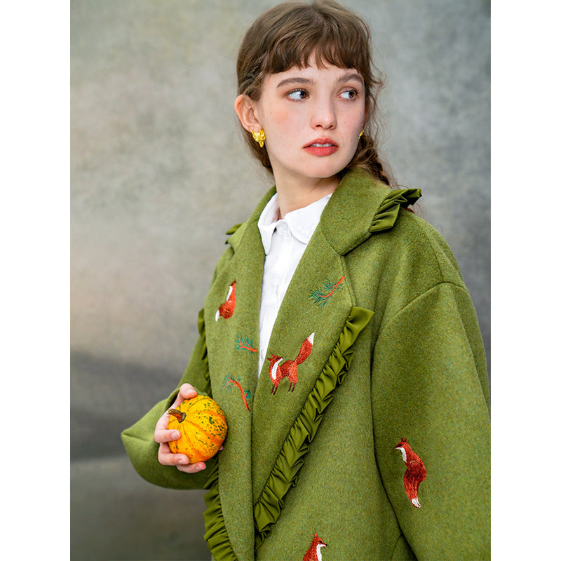 赤狐と松の梢の刺繍ウールジャケット