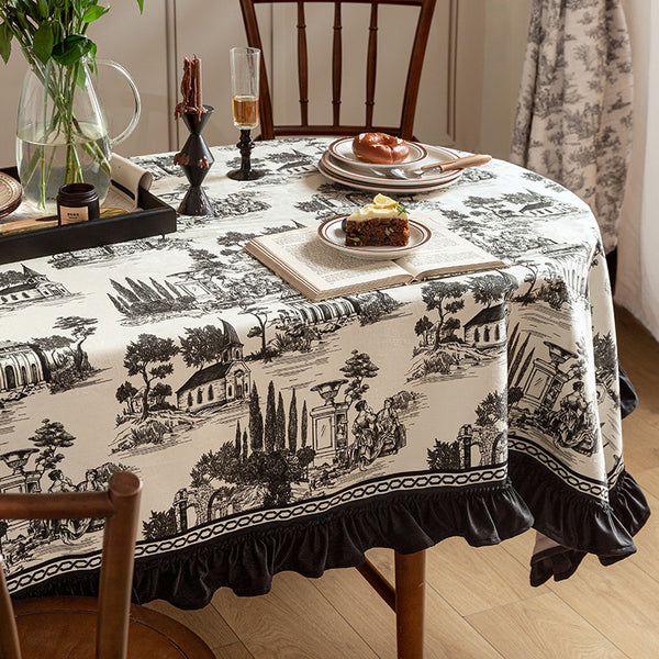 Medieval Landscape Painting Table Cloth