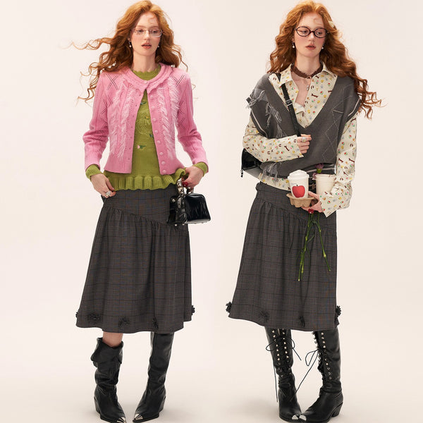 Dark Gray Plaid Skirt