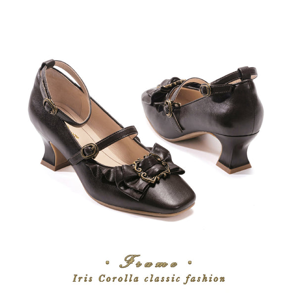 Vintage Inspired Mary Jane Pumps - Black Brown[2025年4月上旬-4月下旬発送予定]