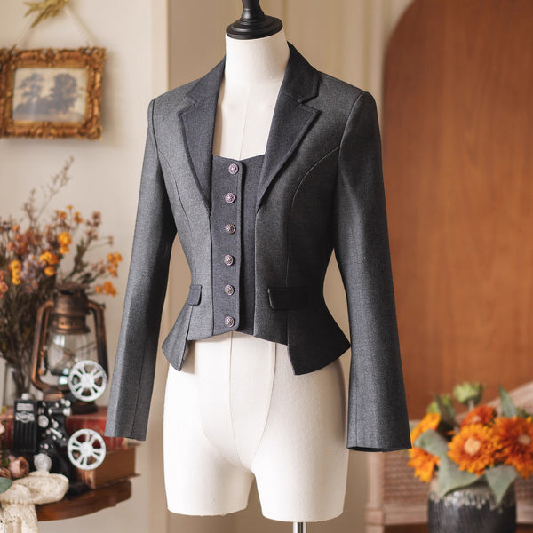 英国のお嬢様のクラシカルショートジャケット - Dark Gray[2025年12月中旬発送予定]