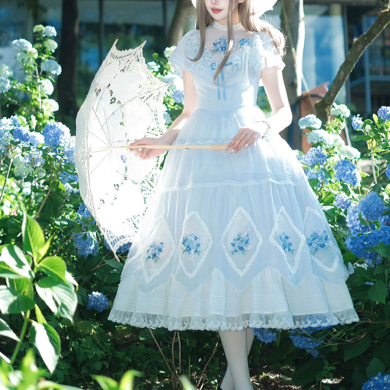紫陽花の花の刺繍フリルワンピース – ManusMachina
