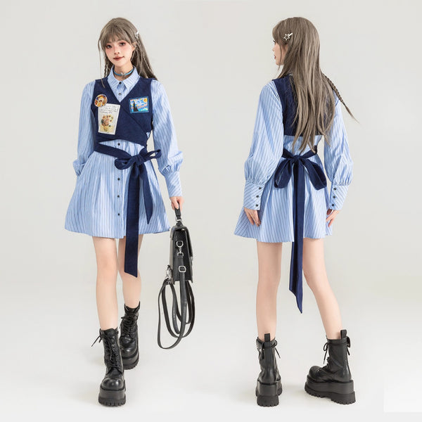 星月夜と向日葵のレイヤードワンピース