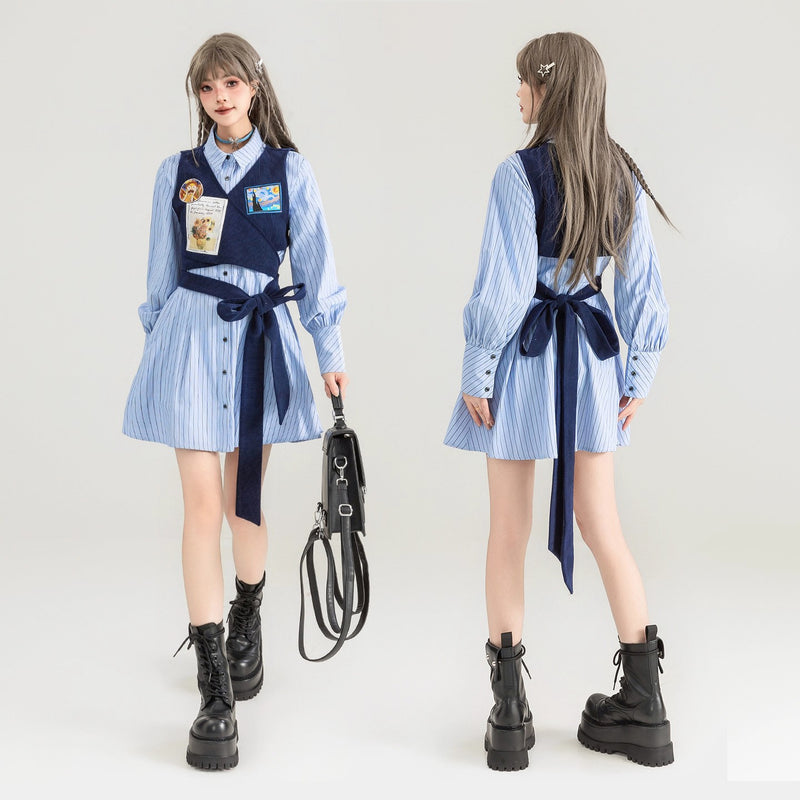星月夜と向日葵のレイヤードワンピース