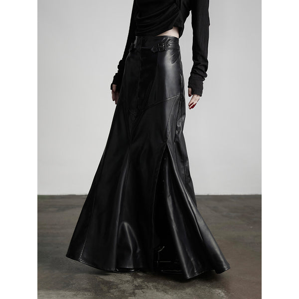 Black Long Leather Skirt