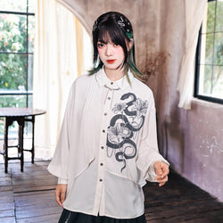 蛇と百合の挿絵ブラウス - White Ivory