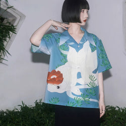 金魚椿と水草のシャツ