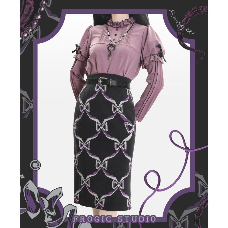 Black and Purple Sweater and Skirt with a Ribbon Pattern[2025年2月下旬-3月中旬発送予定]