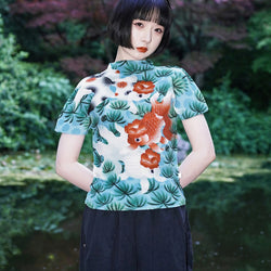 金魚椿と水草のハイネックトップス - Green – ManusMachina
