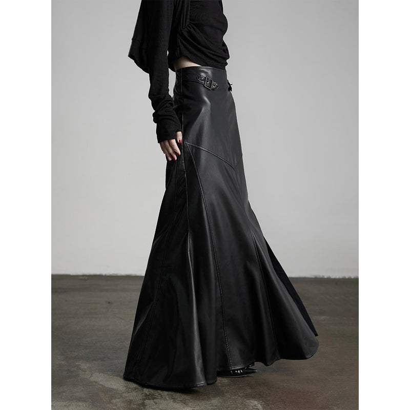 Black Long Leather Skirt