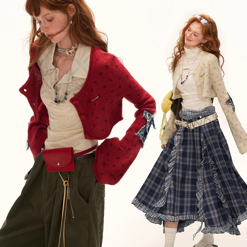 Star Appliqué Short Knit Cardigan
