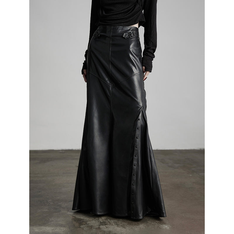 Black Long Leather Skirt