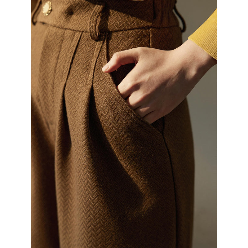 Dark Brown Herringbone Wide Pants