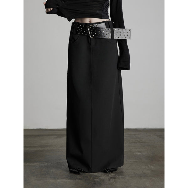 Black Straight Skirt with Belt