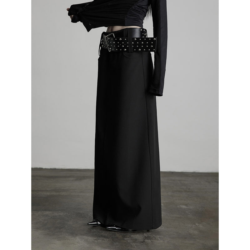 Black Straight Skirt with Belt