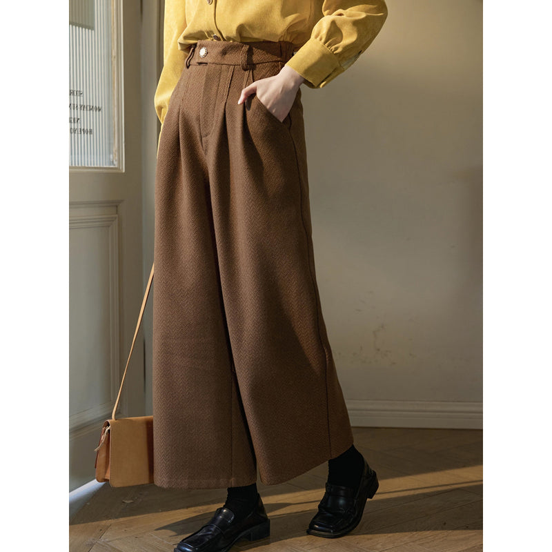 Dark Brown Herringbone Wide Pants