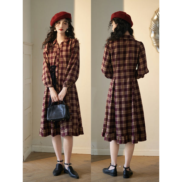 Reddish Bronze Plaid Retro Dress