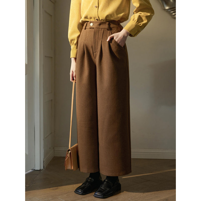 Dark Brown Herringbone Wide Pants