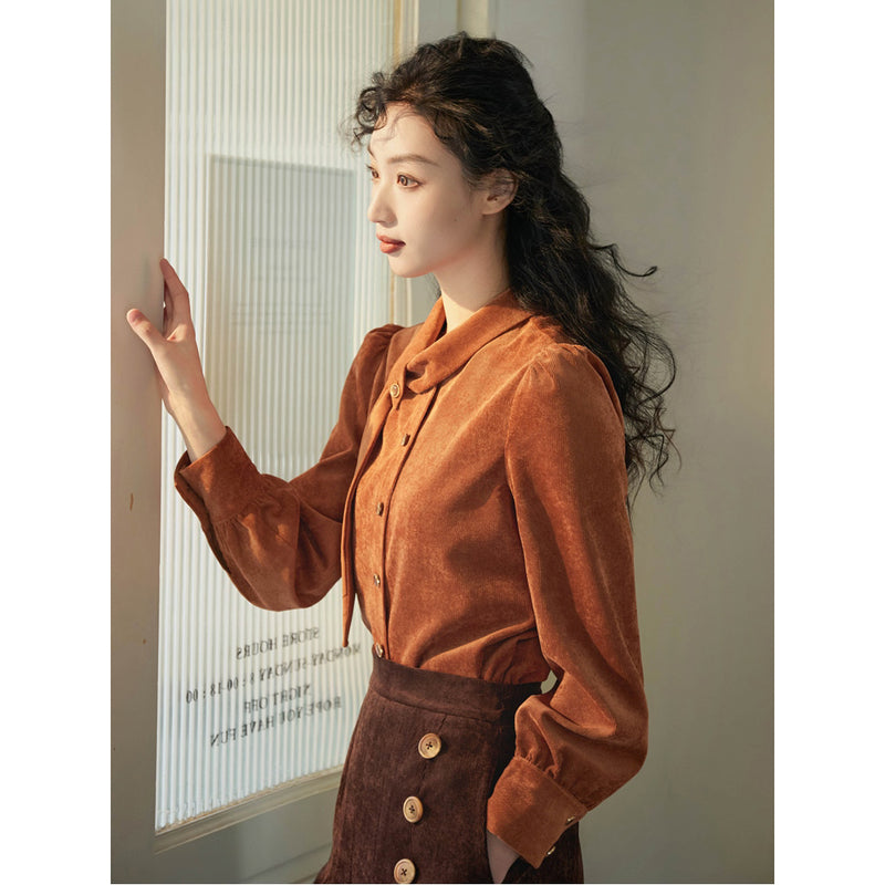 Orange Brown Corduroy Blouse