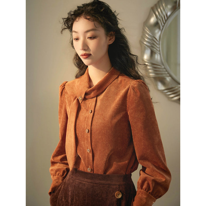 Orange Brown Corduroy Blouse