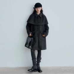 Charcoal  Gray Cape Wool Coat