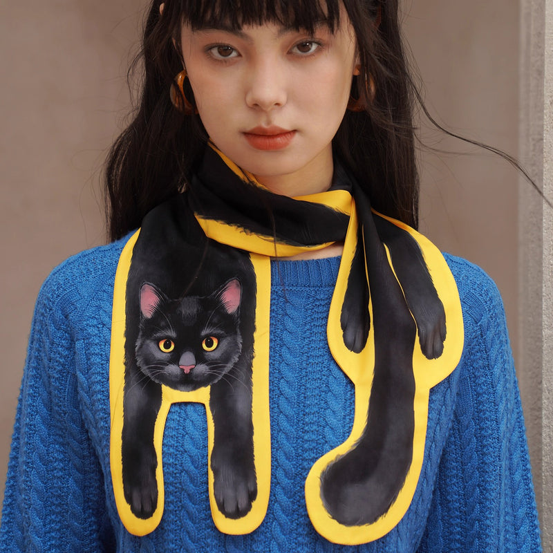 黒猫の挿絵マフラー