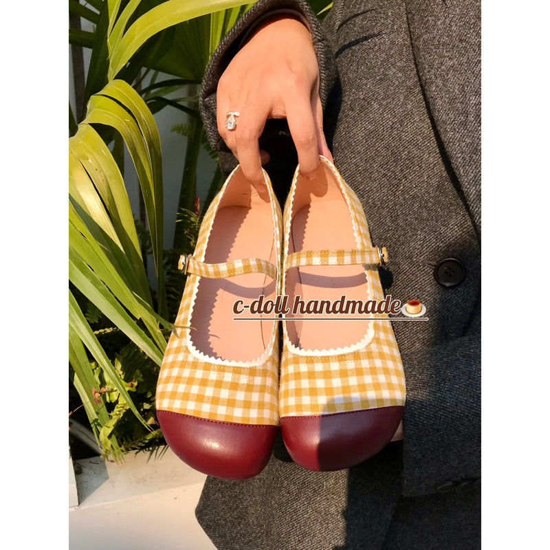 Chocolate Waffle Mary Jane Pumps - Yellow Brown