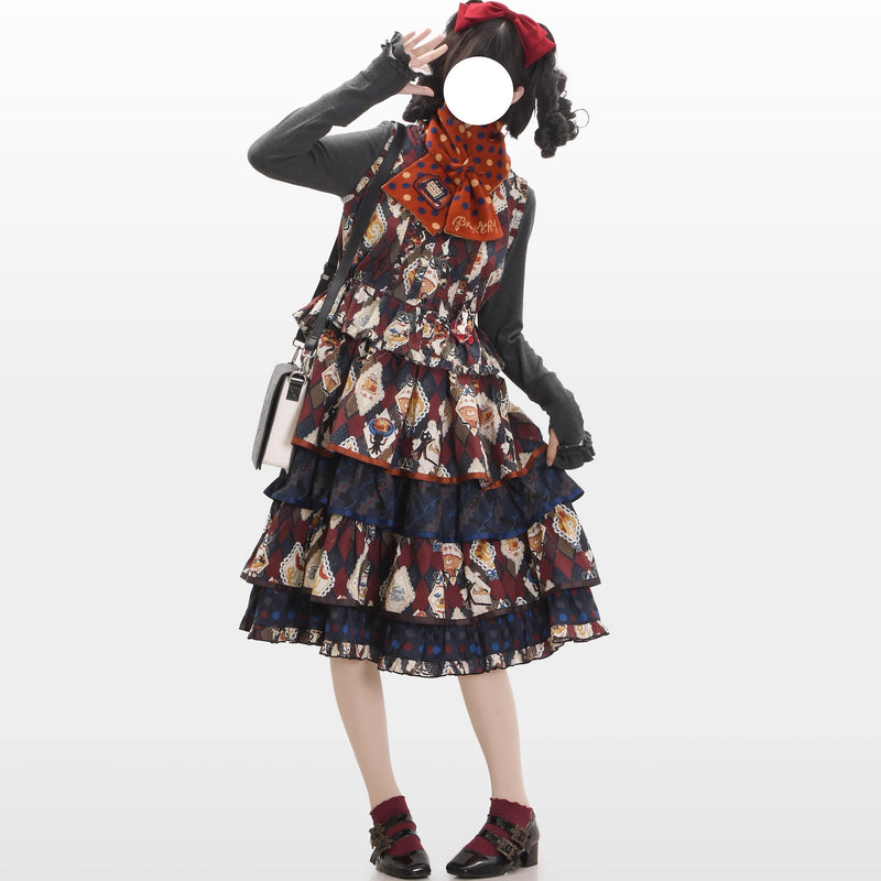 Afternoon Tea Time Cat Tiered Strap Skirt[2026年1月上旬-1月下旬発送予定]