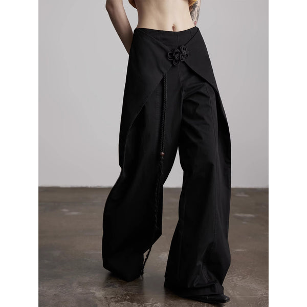 Chinese Knot Black Wide Pants