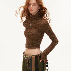 Brown Knitted Turtleneck Slim Top