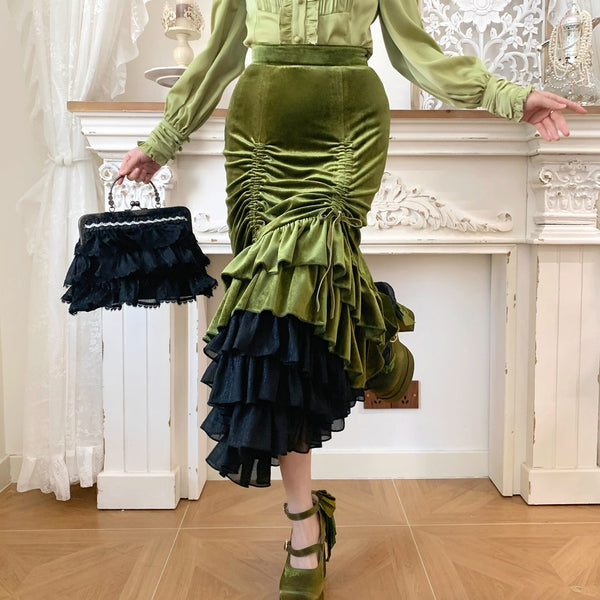 西洋貴族のベルベットマーメイドスカート - Citron Green[2026年2月下旬-3月下旬発送予定]