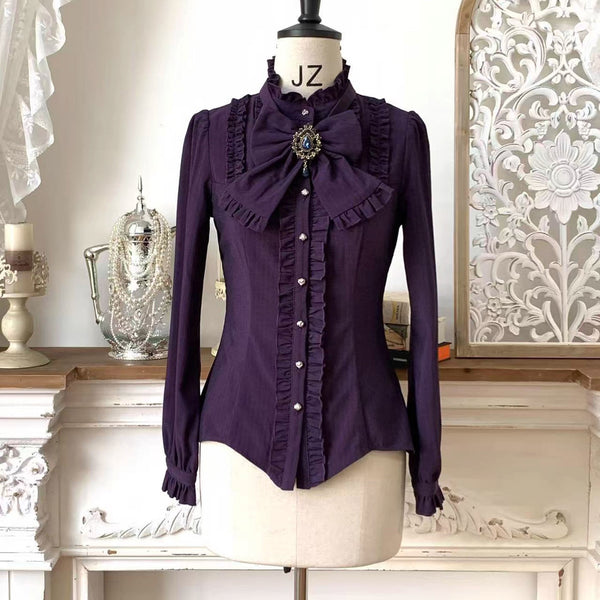 西洋令嬢の縦縞クラシカルブラウス - Purple[2026年1月上旬-1月下旬発送予定]