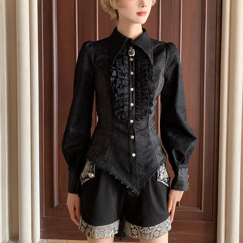 西洋貴族のジャガードブラウス | Long Sleeves - Black[2026年9月上旬